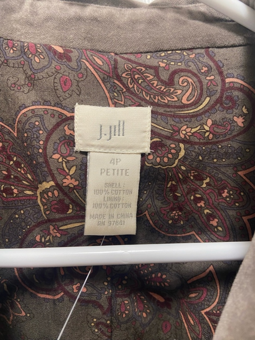 J. Jill Brushed Cotton Faux Suede Riding Jacket  Womens Sz 4P. Gray/Olive - Picture 4 of 7